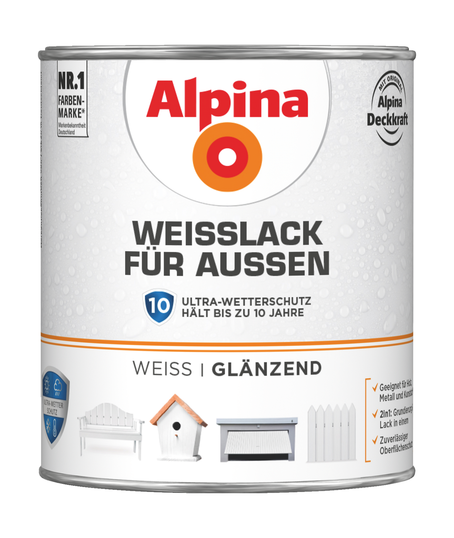 Lack weiß wetterfest Holz Metall Kunststoff: Alpina ...