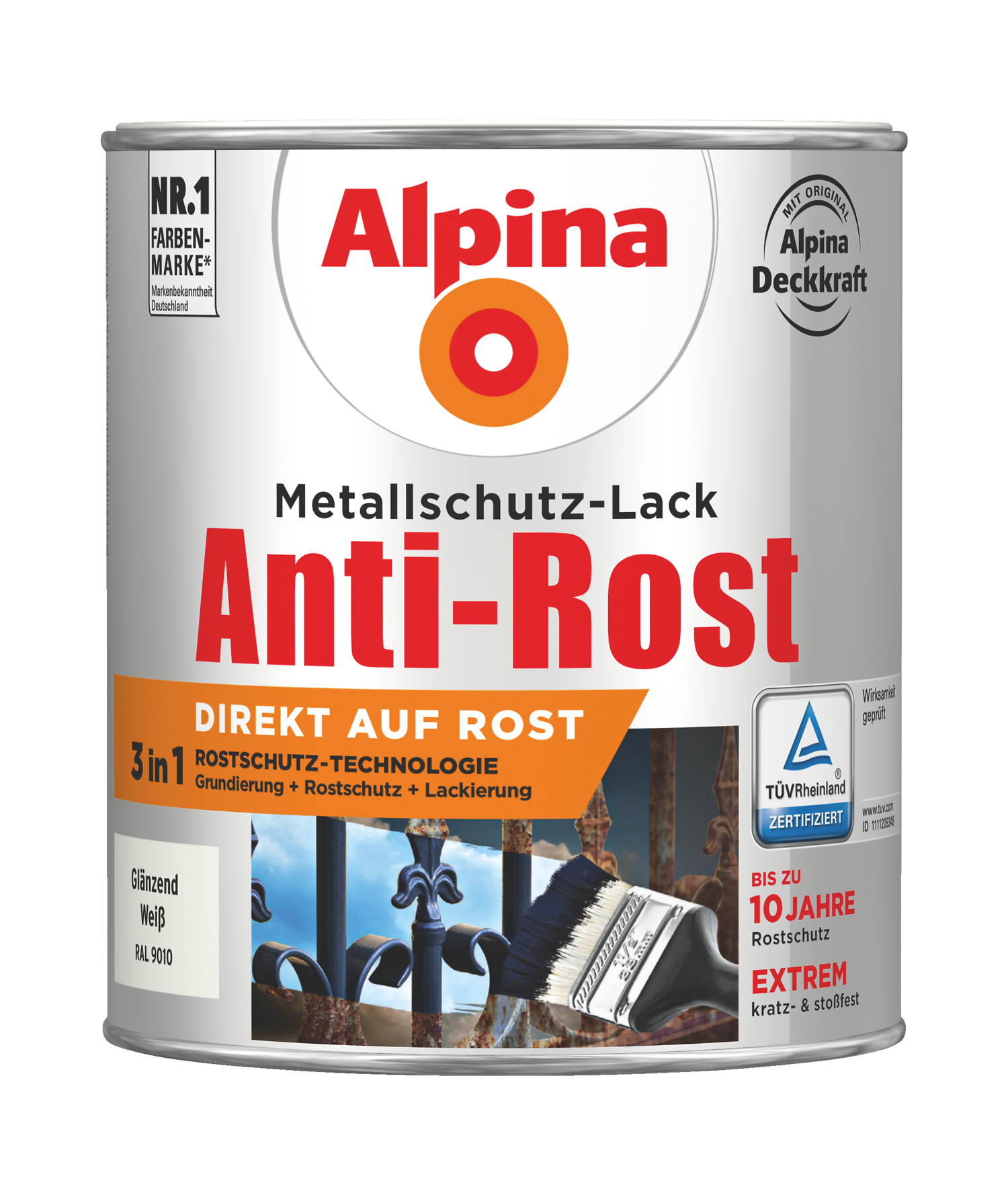 Anti-Rost, Metallschutz-Lack, Glänzend, Weiß, Direkt auf Rost - Alpina ...