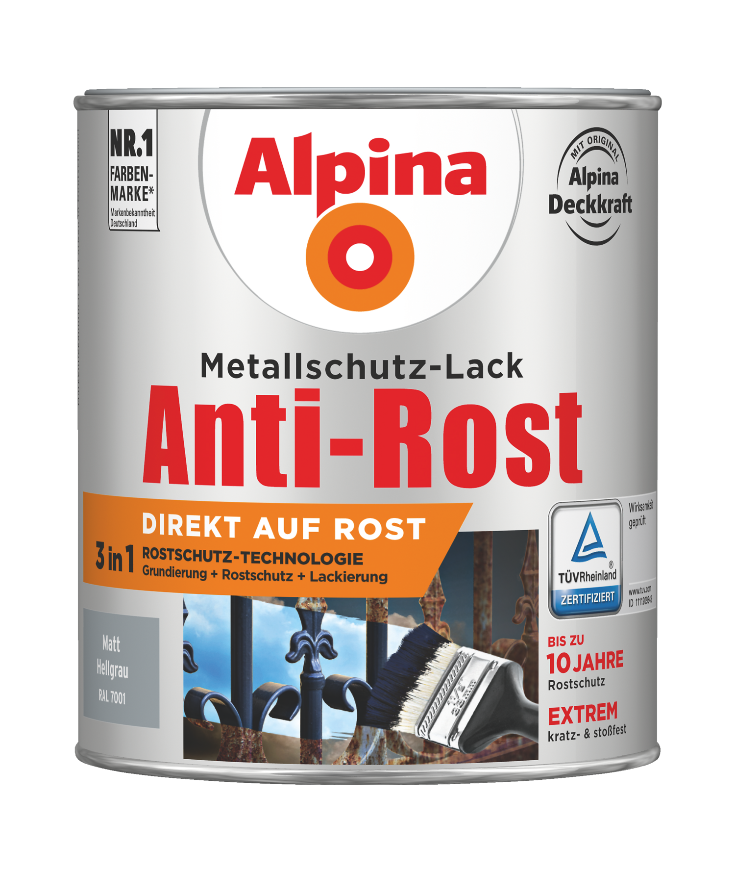 Anti-Rost, Metallschutz-Lack, Matt, Hellgrau, Direkt auf Rost - Alpina ...