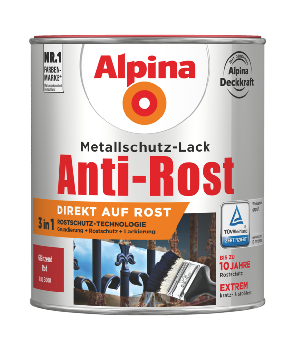 Alpina Metallschutz-Lack Anti-Rost Rot Glänzend - Alpina Farben