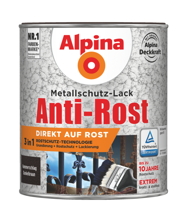 Alpina Metallschutz-Lack Anti-Rost Hammerschlag Dunkelbraun - Alpina Farben
