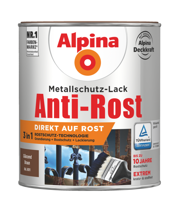 Alpina Metallschutz-Lack Anti-Rost Braun Glänzend - Alpina Farben