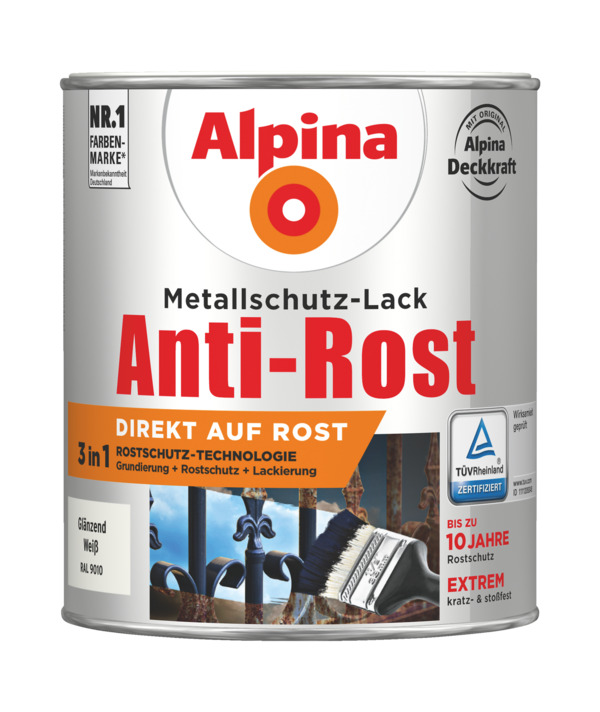 Alpina Metallschutz-Lack Anti-Rost Weiss Glänzend - Alpina Farben