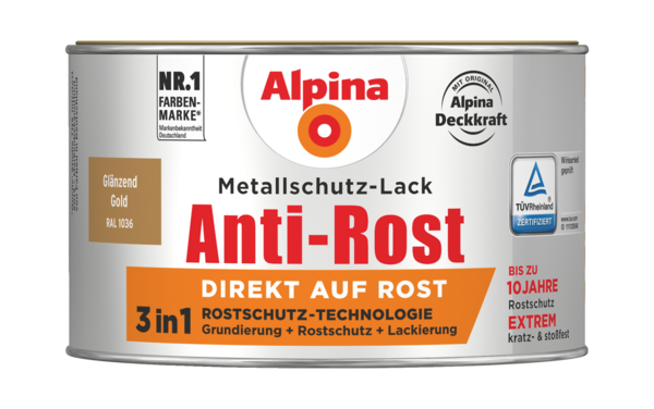 Alpina Metallschutz-Lack Anti-Rost Gold Glänzend - Alpina Farben