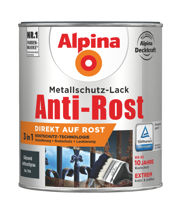 Alpina Metallschutz-Lack Anti-Rost Anthrazitgrau Glänzend - Alpina Farben