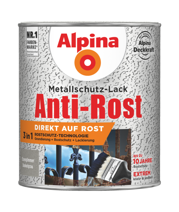 Alpina Metallschutz-Lack Anti-Rost Eisenglimmer Dunkelgrau - Alpina Farben