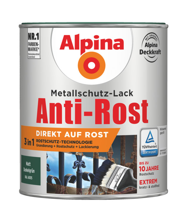 Alpina Metallschutz-Lack Anti-Rost Dunkelgrün matt - Alpina Farben